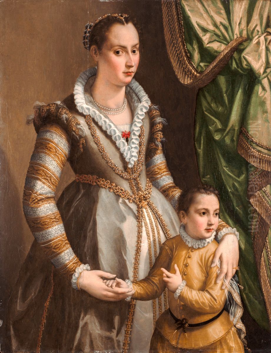 Portrait of a Noblewoman with her Son Oil Painting by Alessandro Allori