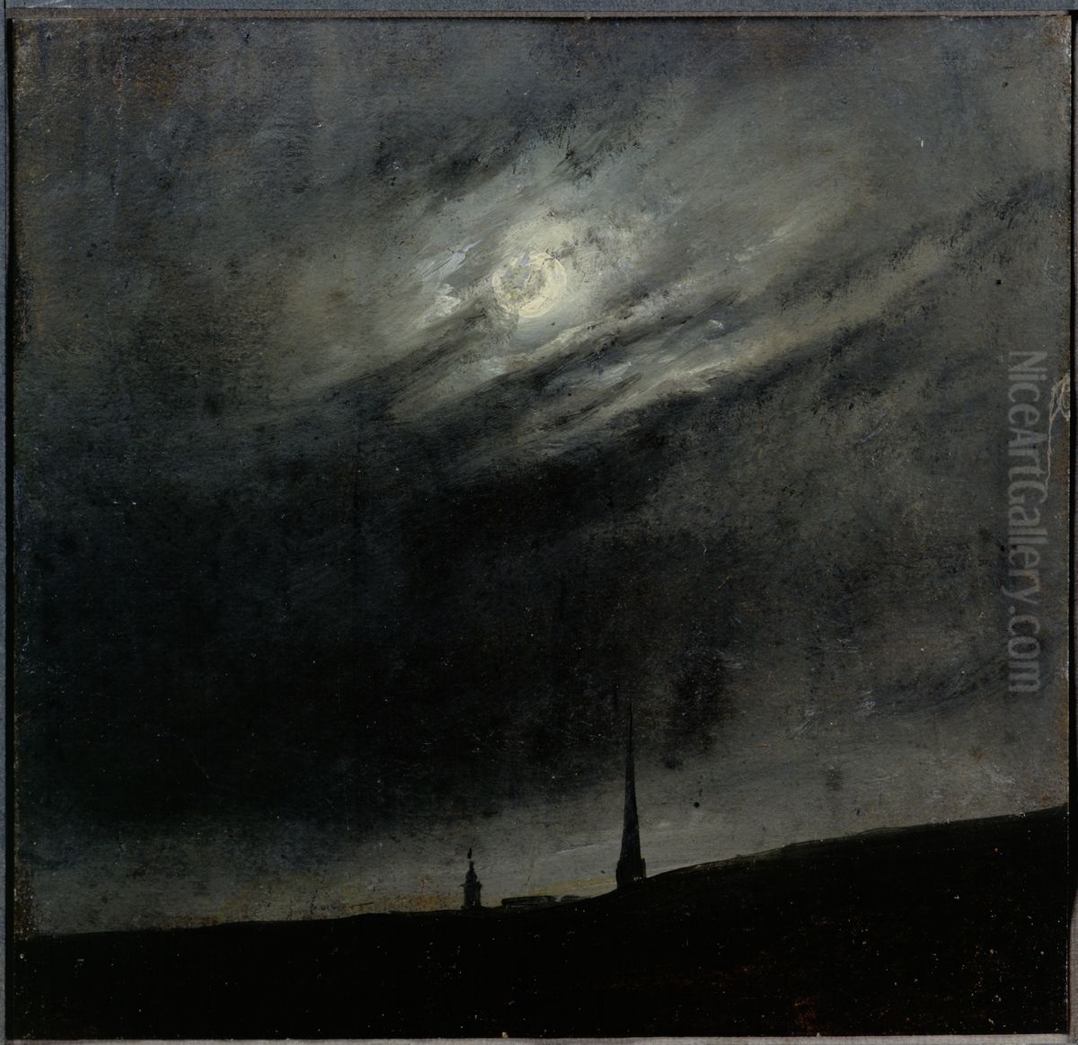 Mondnacht uber Dresden Oil Painting by Johan Wilhelm Ludwig Dahl