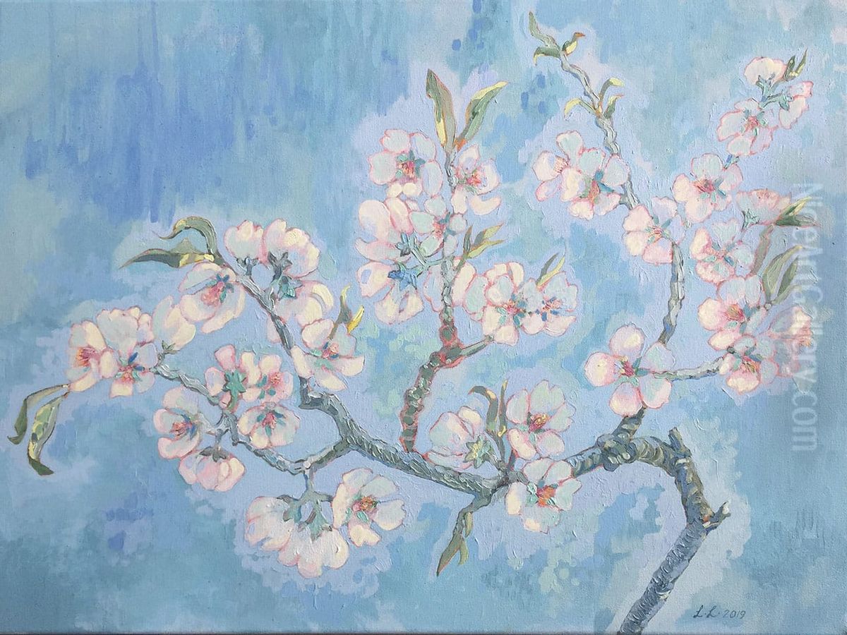 Almond Blossoms Oil Painting by Lizza Littlewort
