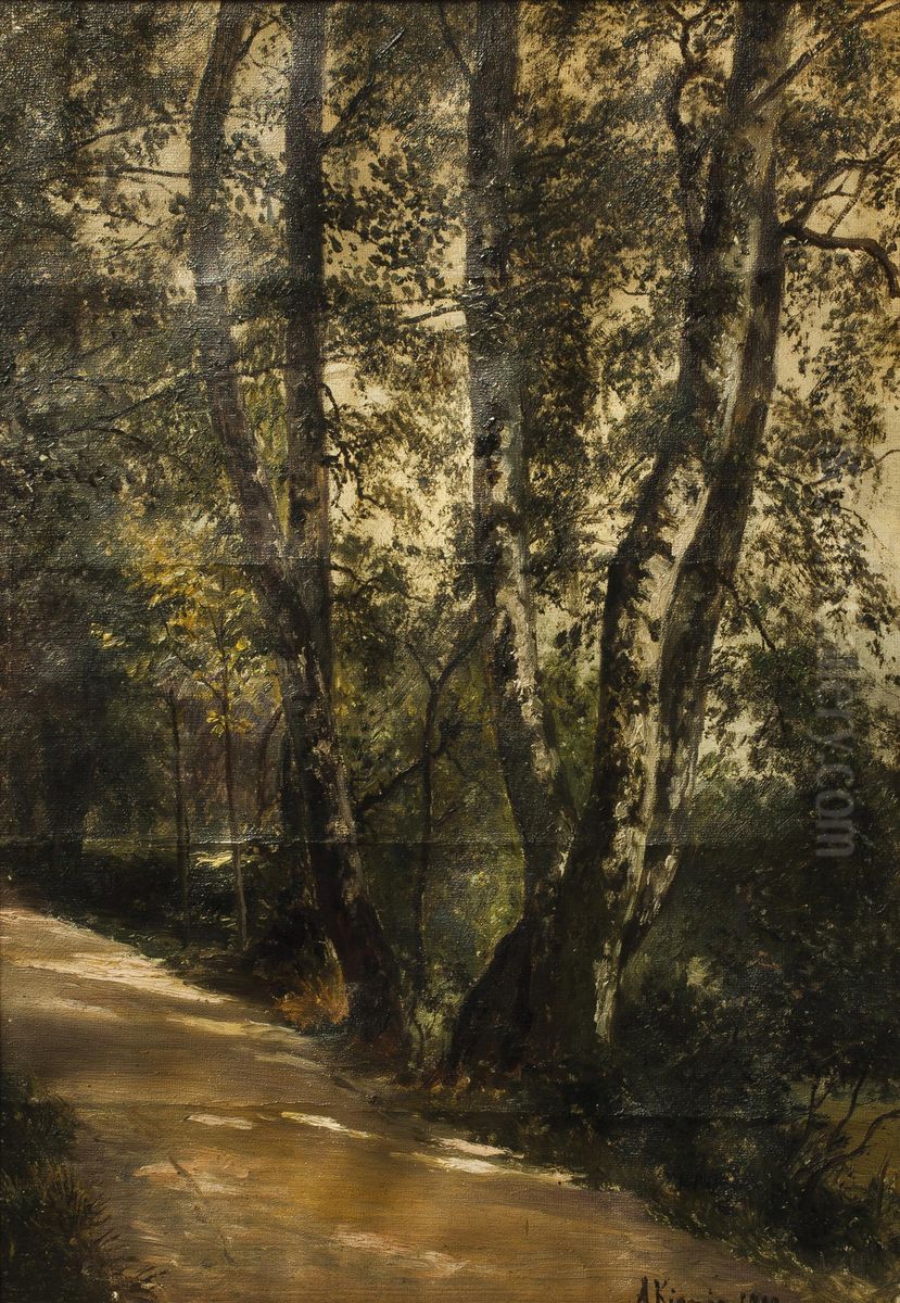 Birches by the roadside Oil Painting by Alois Kirnig