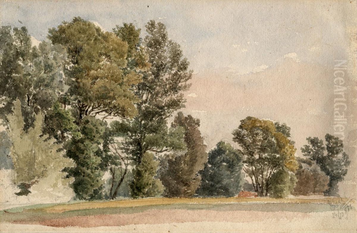 Ob robu gozda Oil Painting by Alojz Eberl