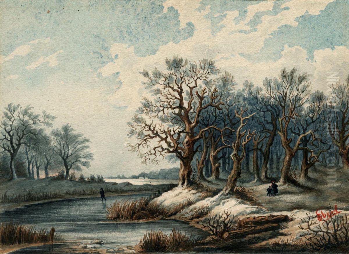 Zamrznjeni potok Oil Painting by Alojz Eberl