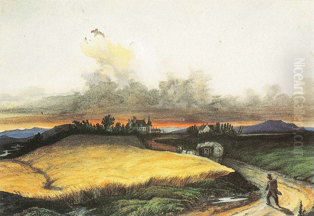 Soncni zahod Oil Painting by Alojz Eberl