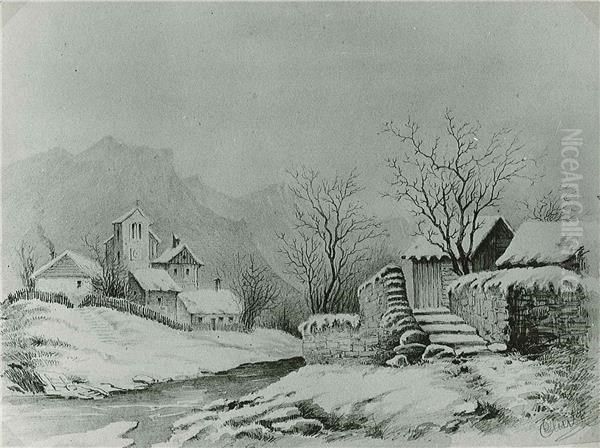 Zimski motiv Oil Painting by Alojz Eberl