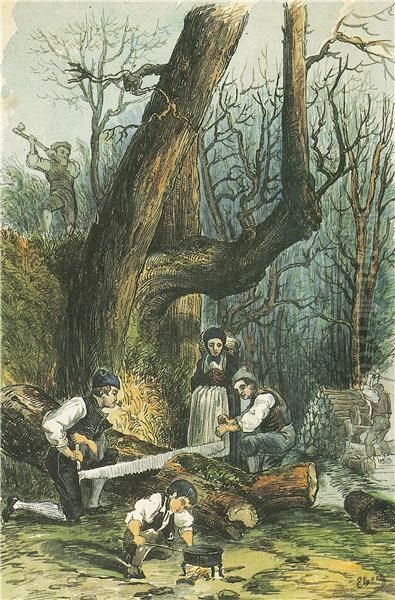 Drvarjenje Oil Painting by Alojz Eberl