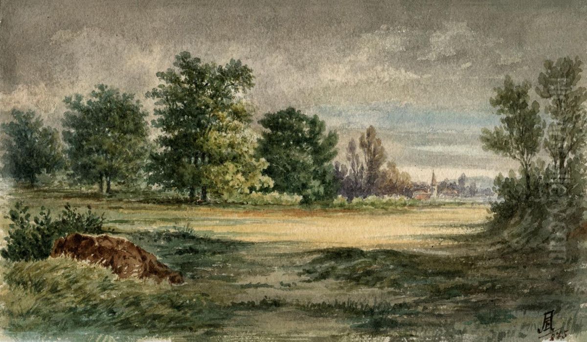 Krajina-pogled proti Martjancem Oil Painting by Alojz Eberl