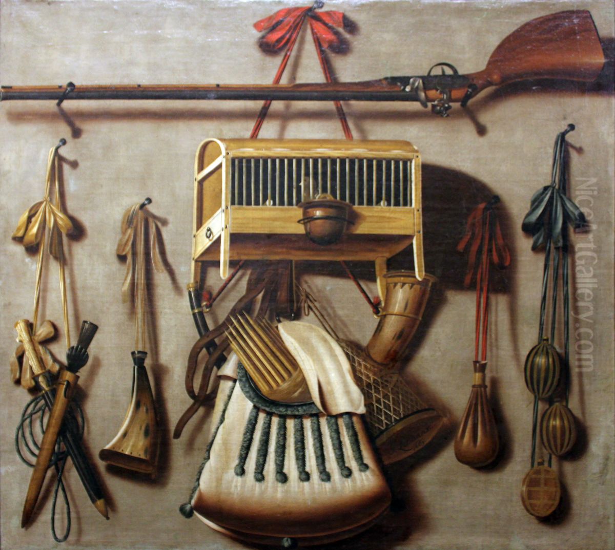 Still life with hunting weapons and devices Oil Painting by Christoffel Pierson