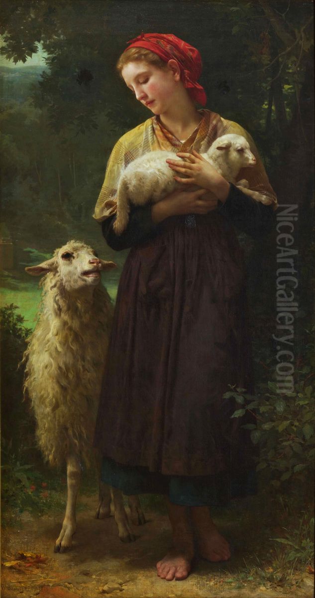 L'Agneau Nouveau-Ne (The Shepherdess) Oil Painting by William-Adolphe Bouguereau