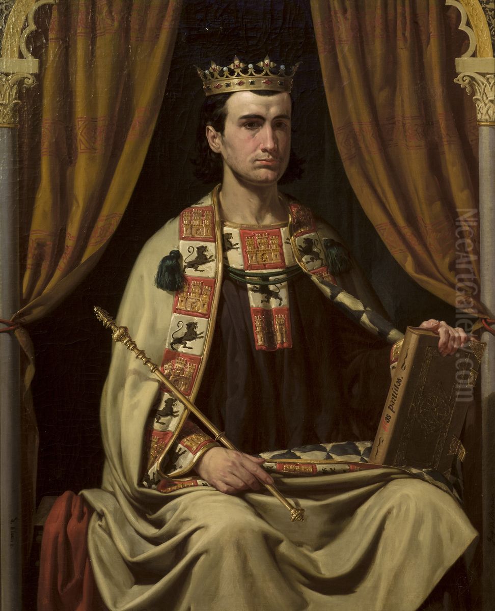 Alfonso X el Sabio Oil Painting by Joaquin Dominguez Becquer