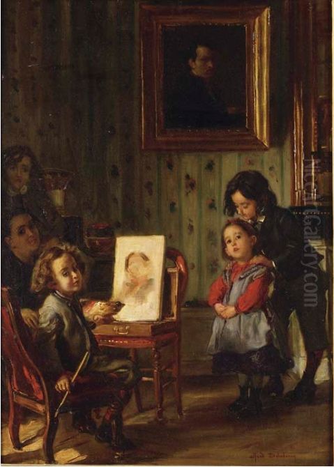 Interior, family life Oil Painting by Alfred Dehodencq
