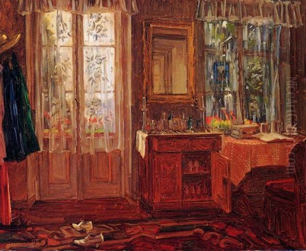 Balcony room - Interior of the villa on Lake Starnberg Oil Painting by Wilhelm Heinrich Trutbner