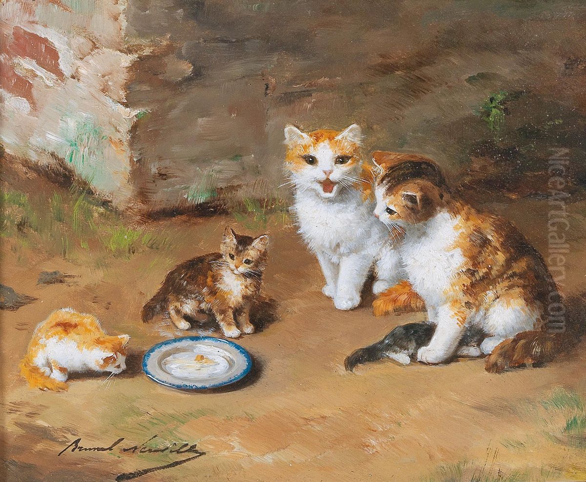 Cat Family Oil Painting by Alfred-Arthur Brunel de Neuville