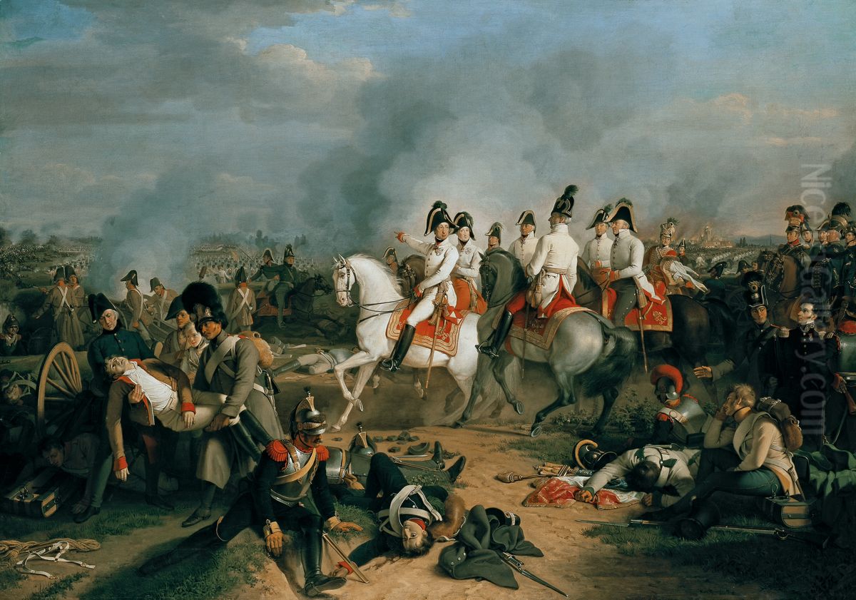 Archduke Charles, Duke of Teschen, with his Staff at the Battle of Aspern-Essling, 21-22 May 1809 Oil Painting by Johann Peter Krafft