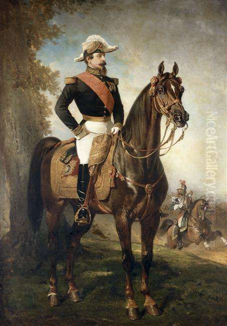 Portrait equestre de Napoleon III. Oil Painting by Alfred De Dreux