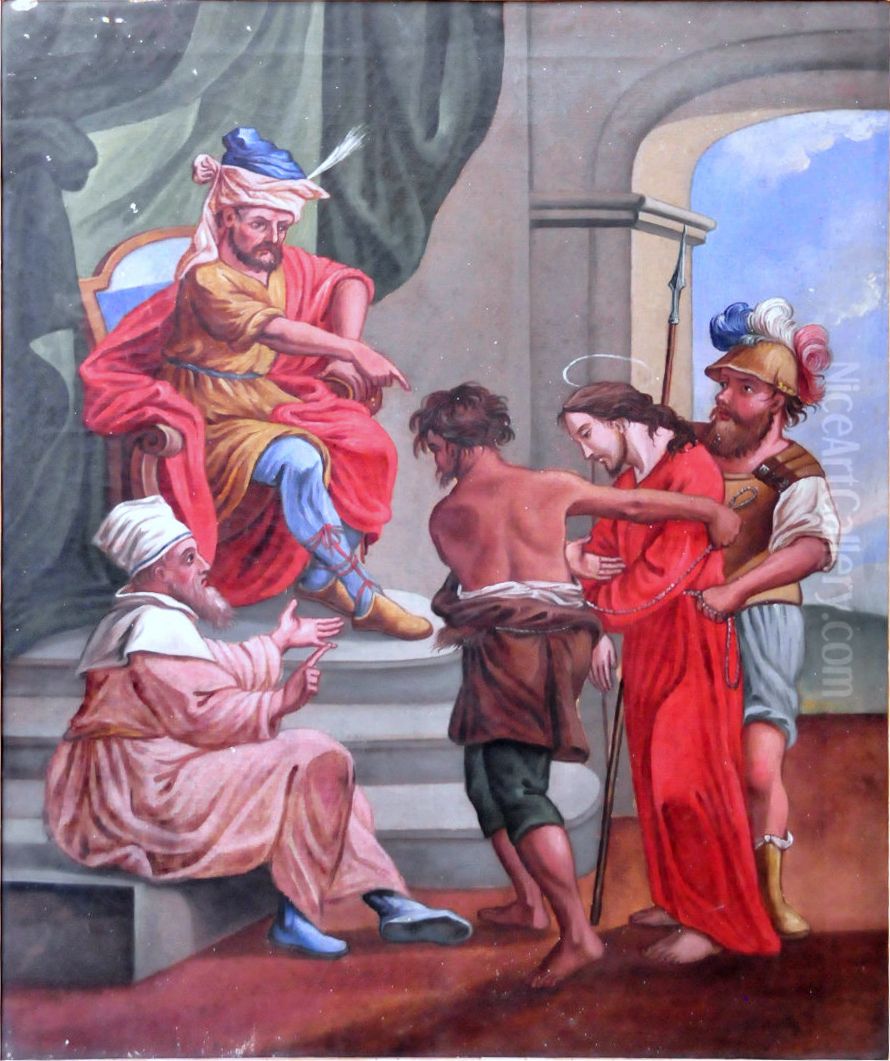 Krizev pot, 1. postaja Oil Painting by Alojzij Goetzl