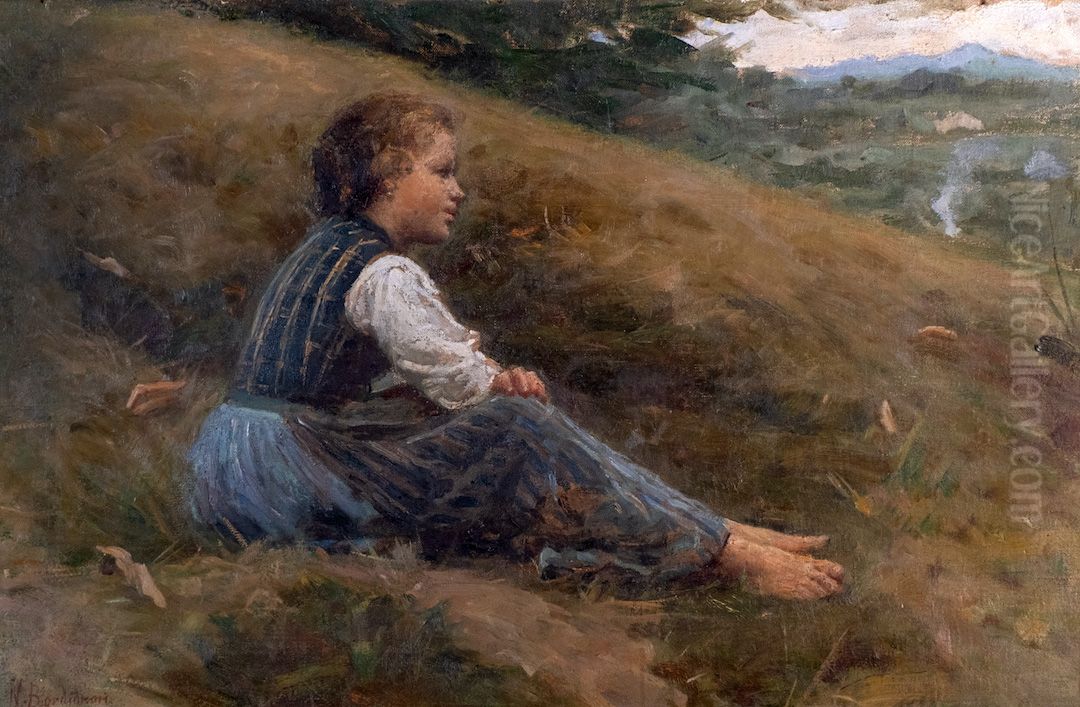 Sola tra i campi Oil Painting by Noe Bordignon