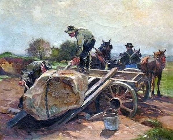 Loading the boalder, Rijswijk Oil Painting by Mathias Alten