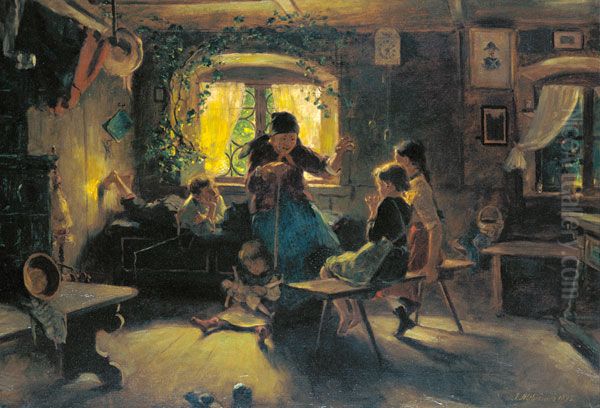 Grossmutter erzahlt Oil Painting by Josef Altheimer