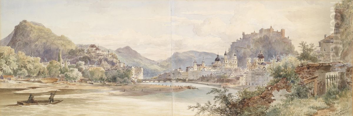 Panorama der Stadt Salzburg mit der Feste Hohensalzburg Oil Painting by Anton Altmann