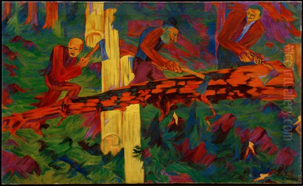 Woodcutter in the forest Oil Painting by Philipp Bauknecht