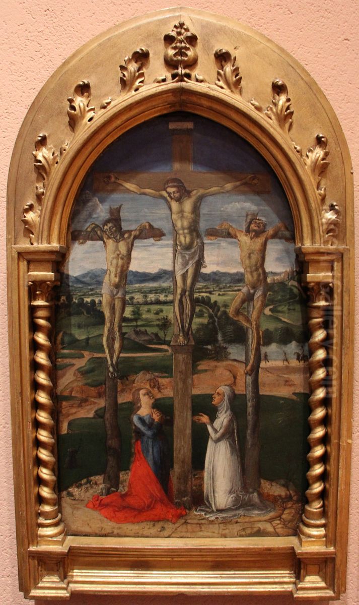 crocifissione con la maddalena e una devota Oil Painting by Alvise Vivarini