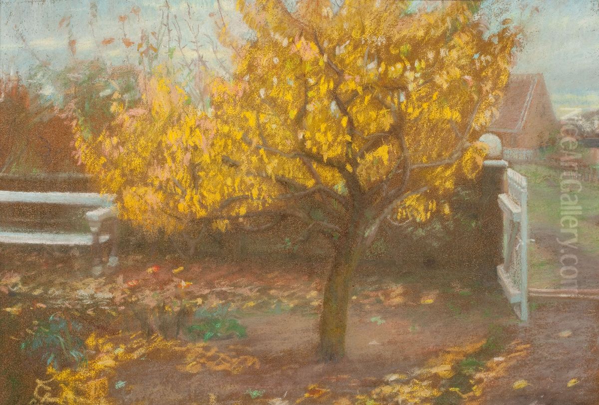 Paeretrae i Anchers forhave, efterar. Oil Painting by Anna Ancher