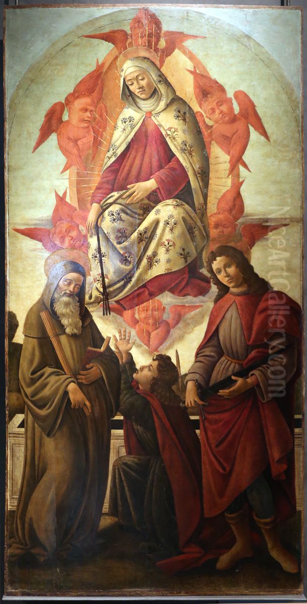 assunzione della vergine coi ss. benedetto, tommaso e giuliano Oil Painting by Sandro Botticelli