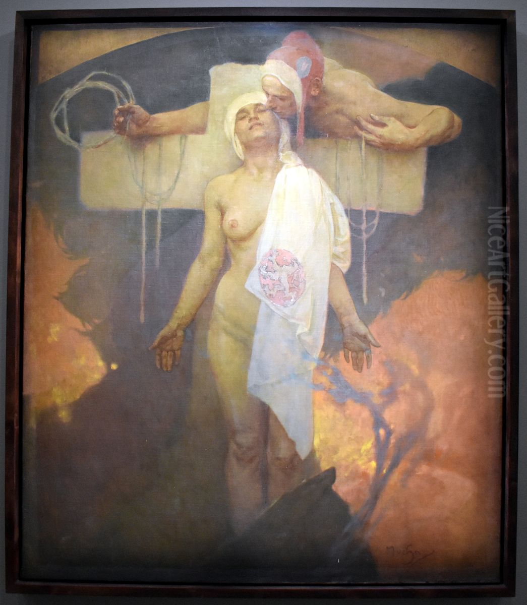 Le Baiser de la France a la Boheme Oil Painting by Alphonse Mucha