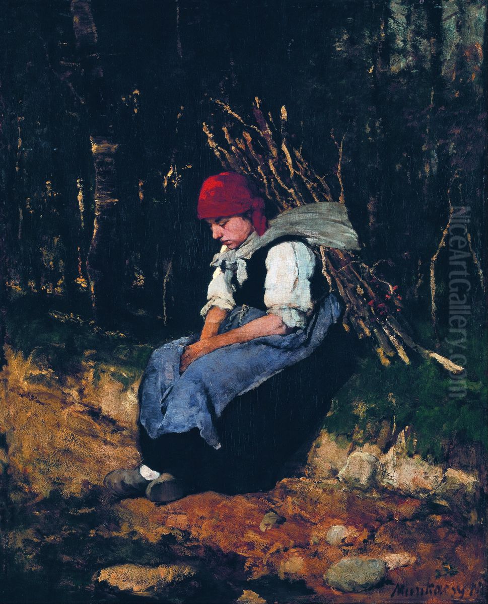 Peasant girl resting Oil Painting by Mihaly Munkacsy