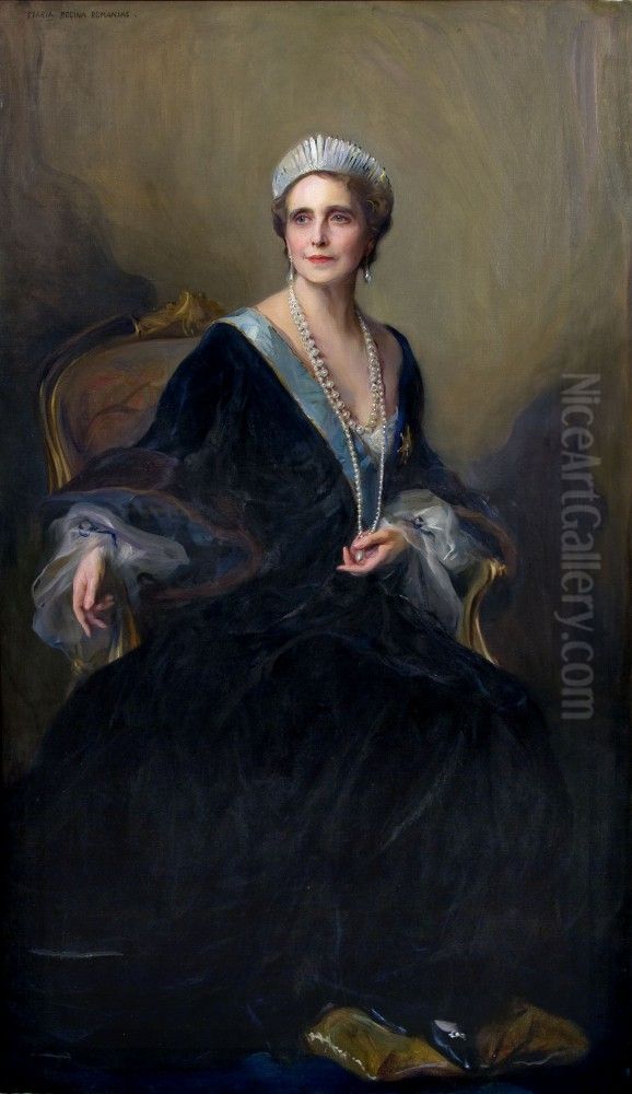 Portrait of Queen Marie of Romania, nee Princess Marie of Edinburgh Oil Painting by Philip de Laszlo