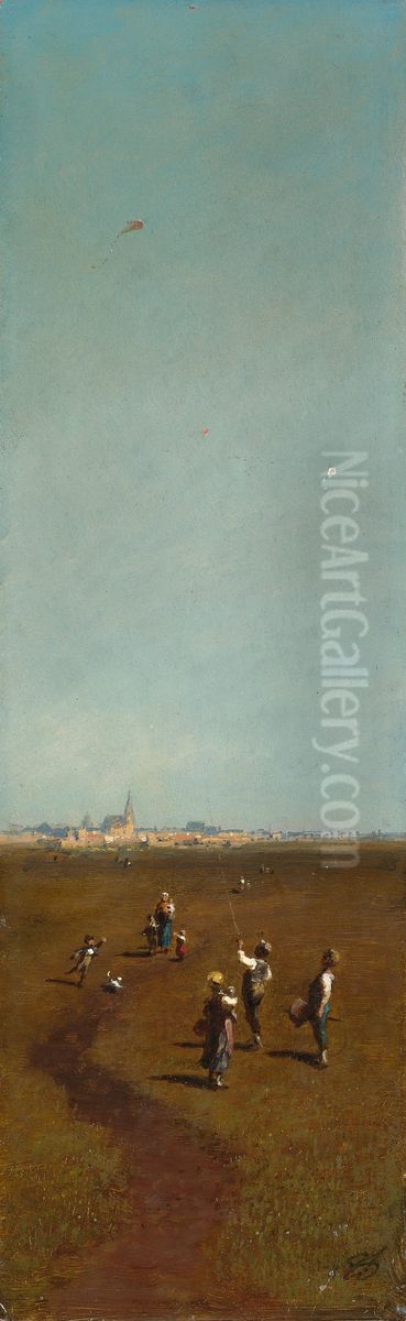 Flying Kites Oil Painting by Carl Spitzweg