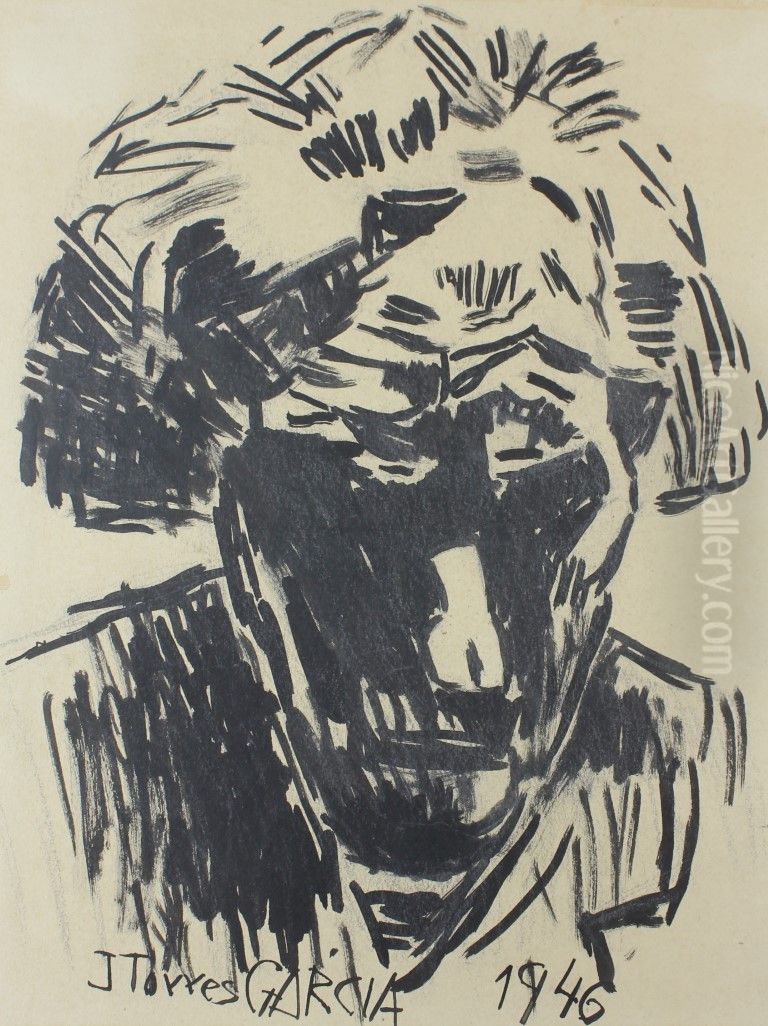 Autorretrato de Joaquin Torres Garcia (1946) Oil Painting by Joaquin Torres-Garcia