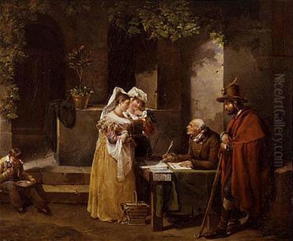 L'Ecrivain public Oil Painting by Hortense Haudebourt-Lescot