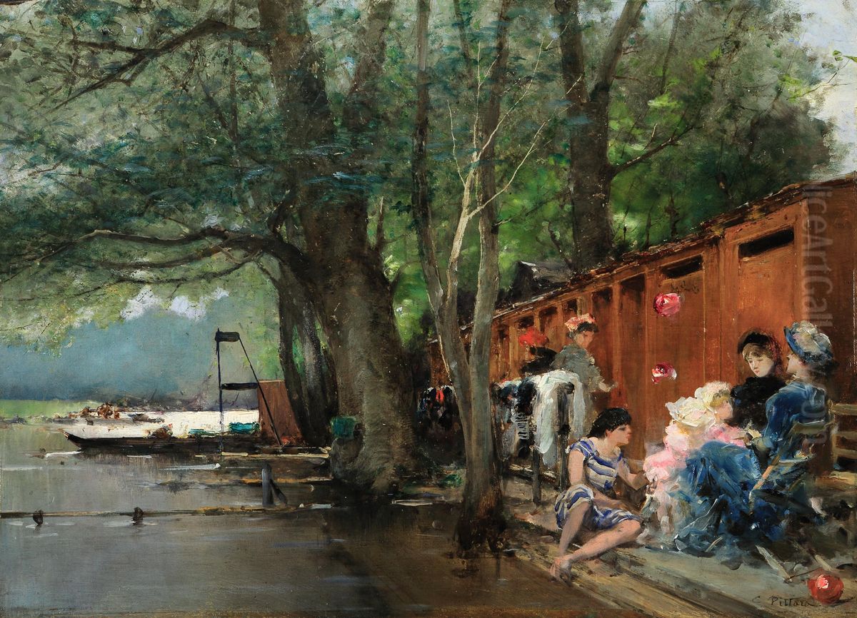 Along the Seine, Paris Oil Painting by Carlo Pittara