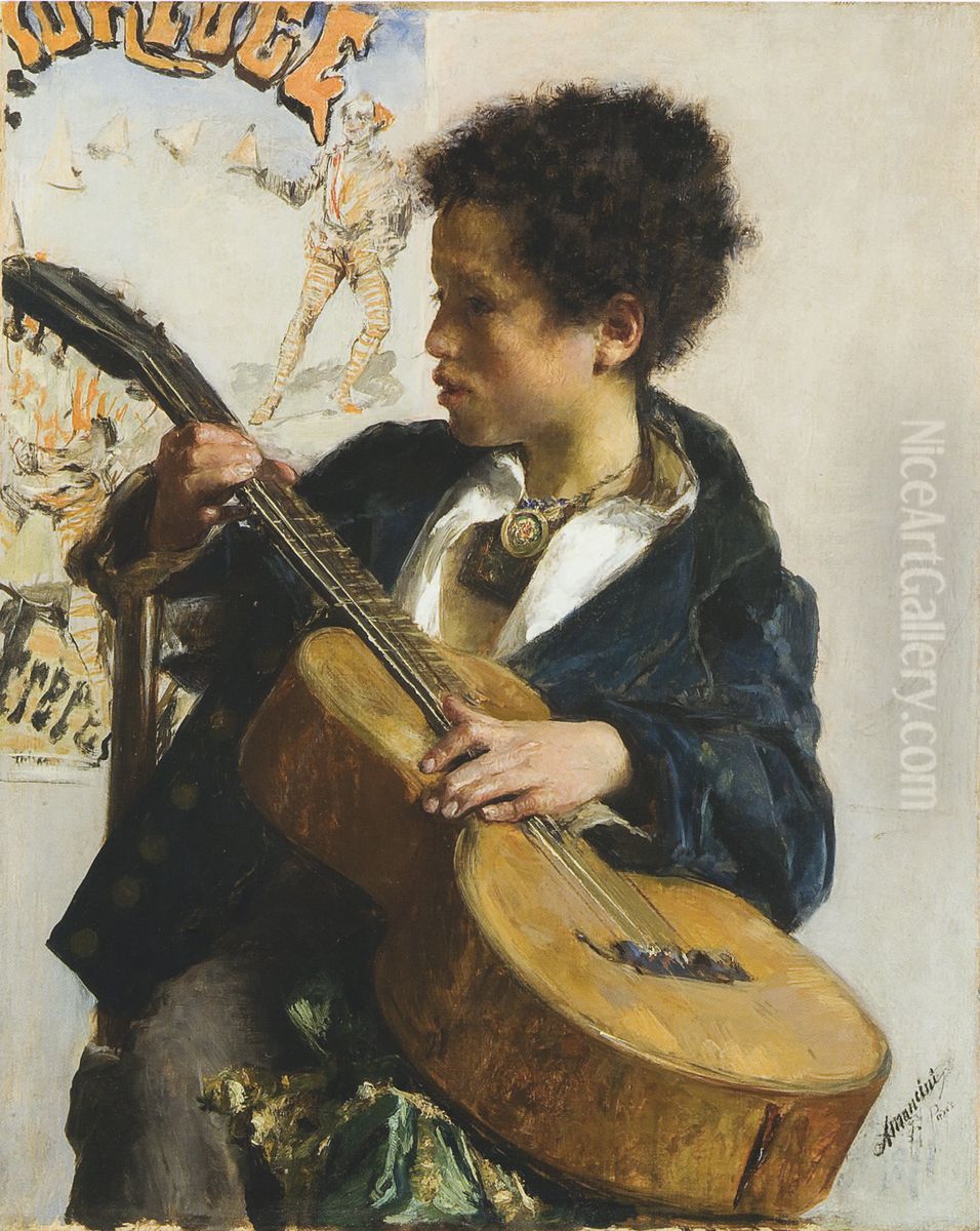 Scugnizzo con chitarra Oil Painting by Antonio Mancini