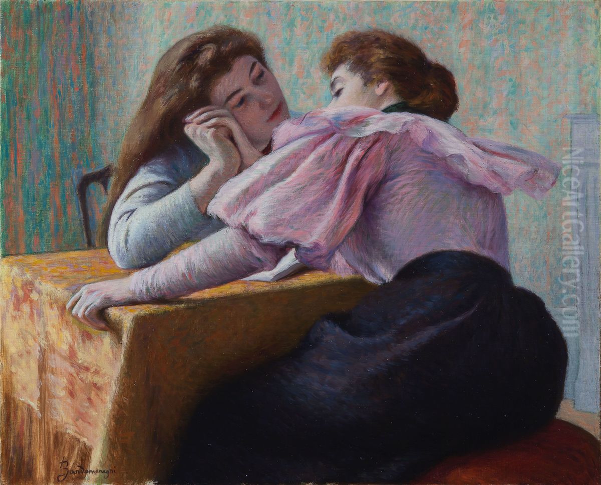 Conversation at the table Oil Painting by Federico Zandomeneghi