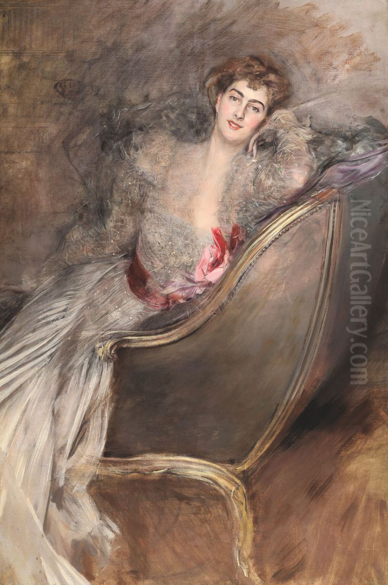 Signora adagiata su bergere Oil Painting by Giovanni Boldini