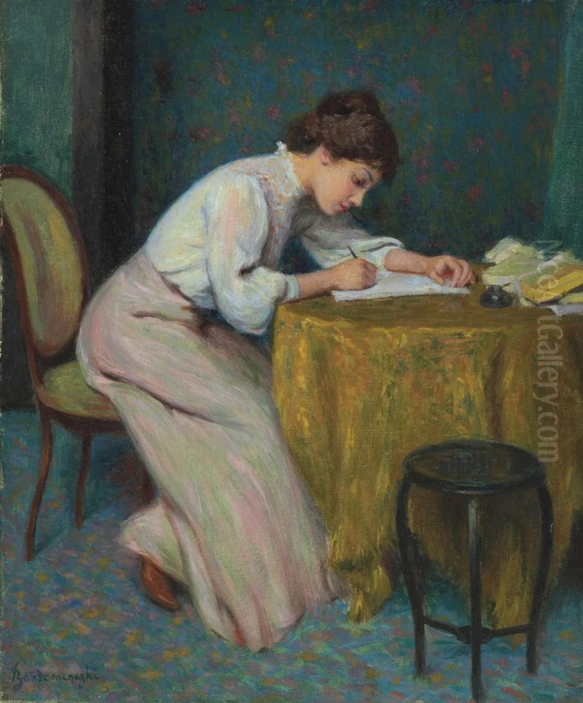 Young woman writing a letter Oil Painting by Federico Zandomeneghi