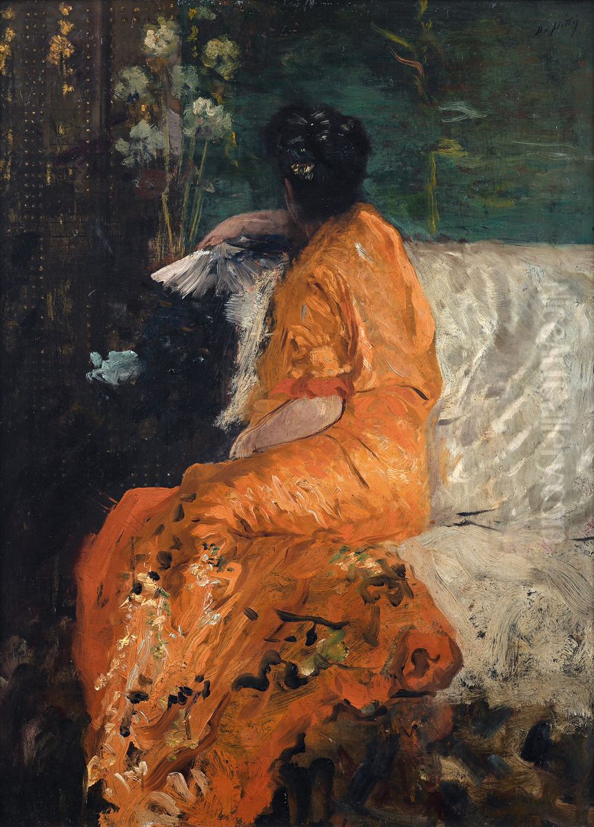 The orange kimono Oil Painting by Giuseppe de Nittis