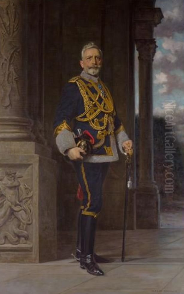 Keizer Wilhelm II in huzaren-uniform Oil Painting by Alfred Schwarz