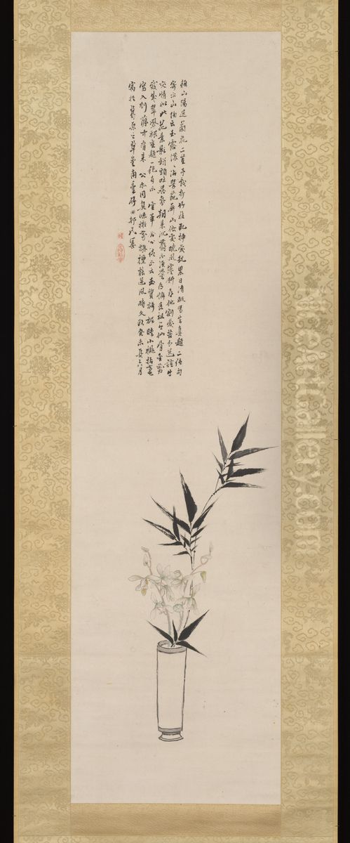 Orchid and Bamboo in a Vase  lan zhu tong ping tu (Ranchiku dobin zu) Oil Painting by Tanomura Chikuden