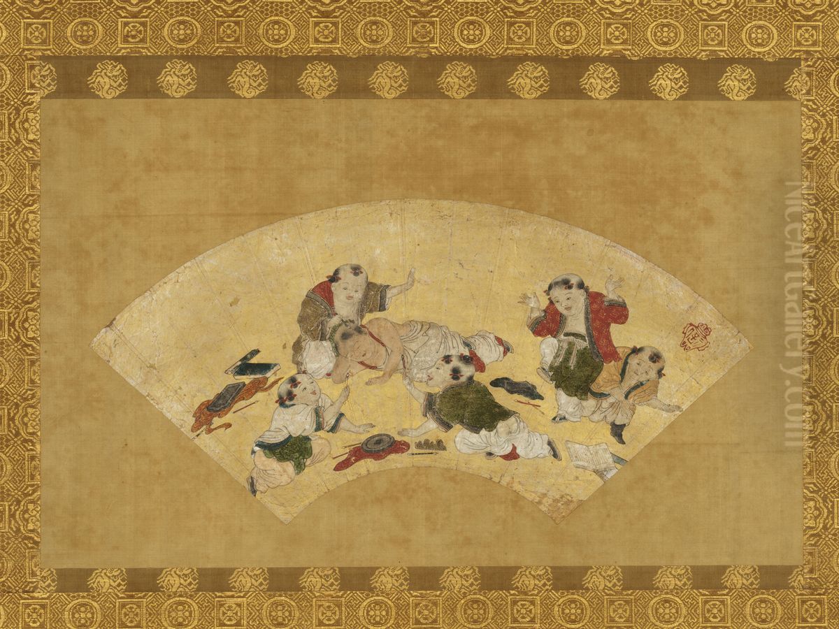 Chinese Boys at Play Oil Painting by Kano Motonobu