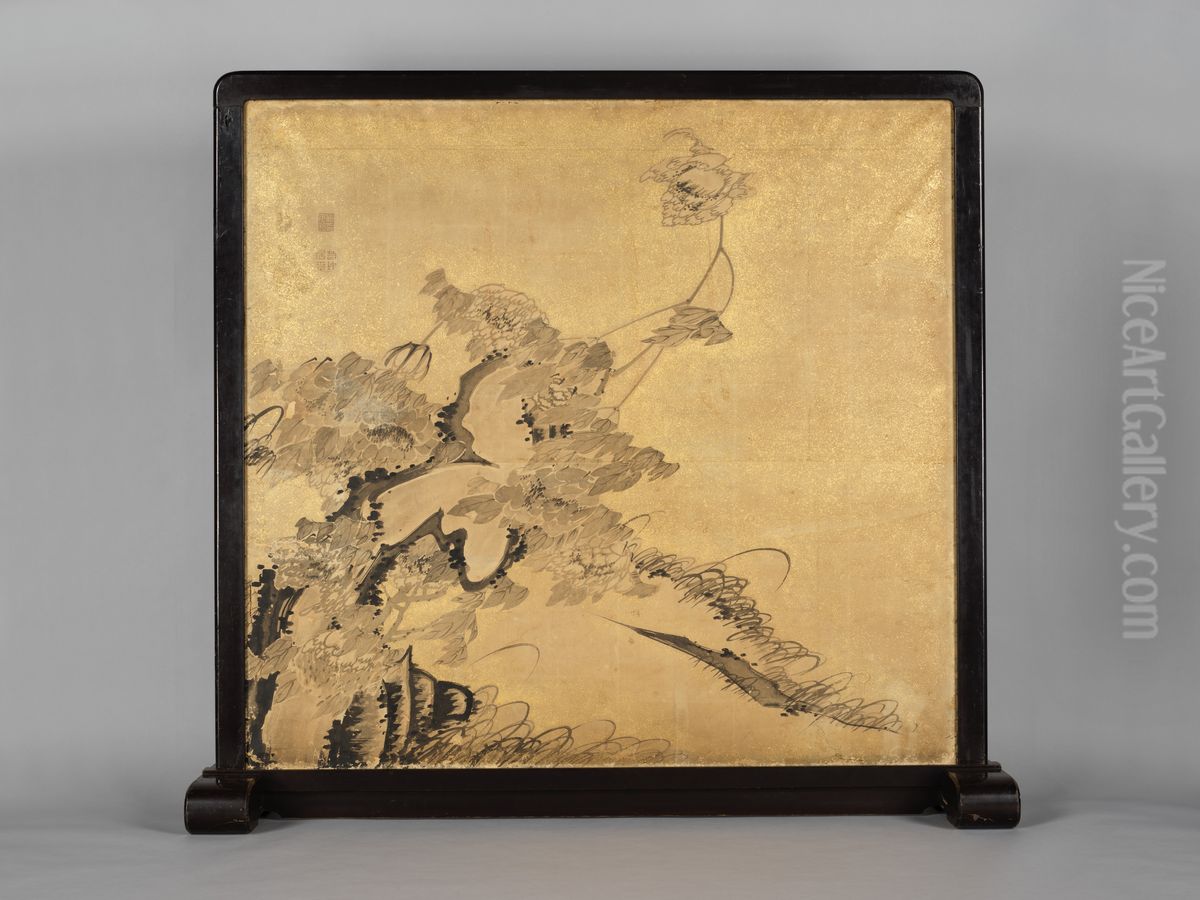 Crabs and Peonies Oil Painting by Ito Jakuchu