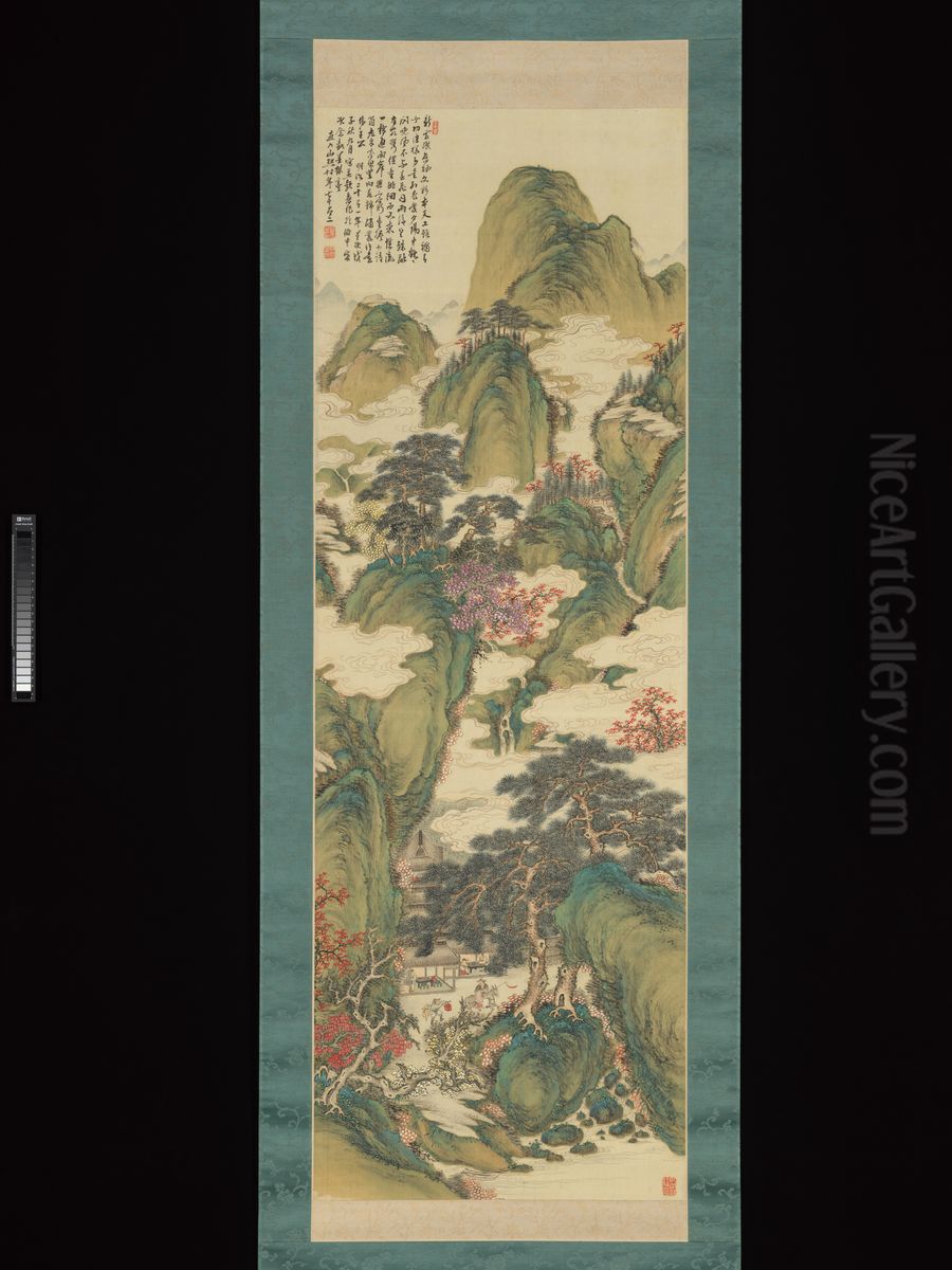 White Clouds and Crimson Trees Oil Painting by Tanomura Chokunyu