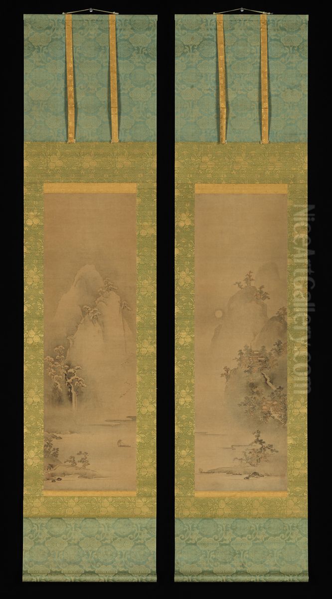Eight Views of Xiao and Xiang Oil Painting by Iwasa Matabei