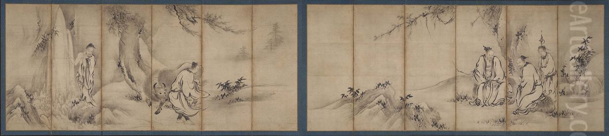 Chinese Sages Oil Painting by Kano Sanraku