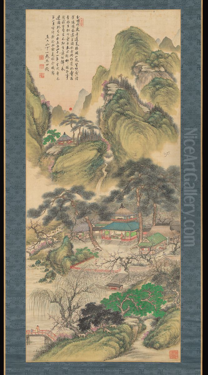 Spring Sunrise at Horai Oil Painting by Tanomura Chokunyu