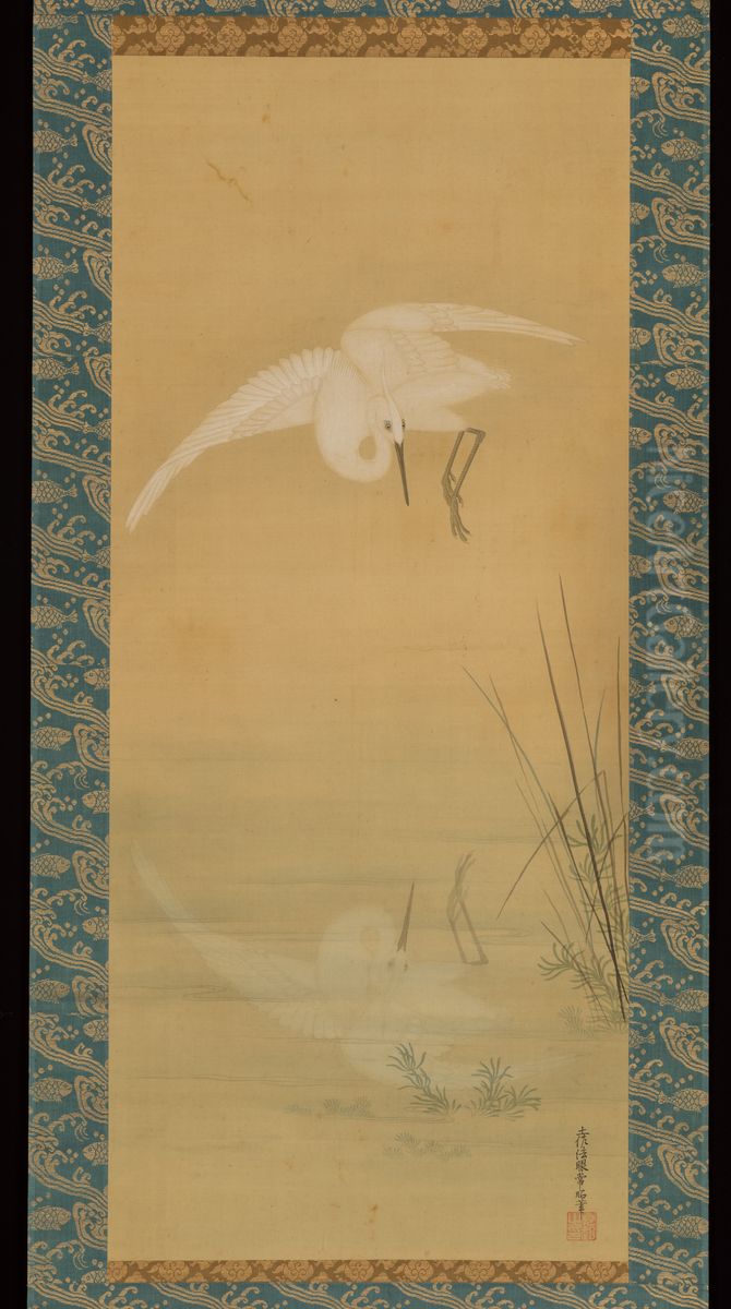 Heron Oil Painting by Mitsuoki, Tosa