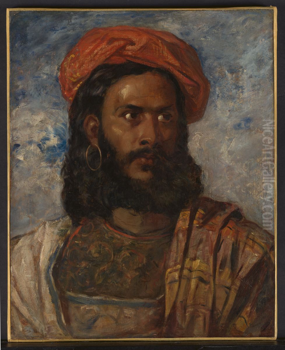 Study of a Man, Bust-Length, in Moorish Costume Oil Painting by William James Muller