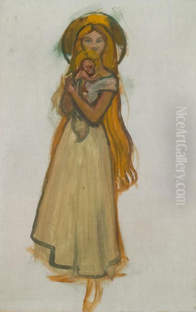 Marjatta and Child Oil Painting by Akseli Valdemar Gallen-Kallela